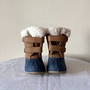 Toddler Sherpa-Lined Duck Boots Size 5T/6T Tan/Brown/Navy